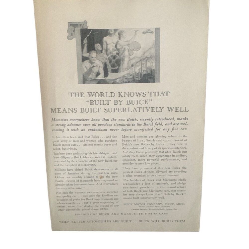 Vintage 1929 Buick The World Knows Ad Advertisement